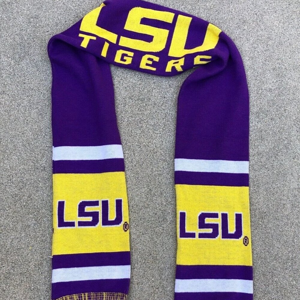 FOREVER COLLECTIBLES LSU Tigers Scarf Neck Tie Knit Purple Yellow​